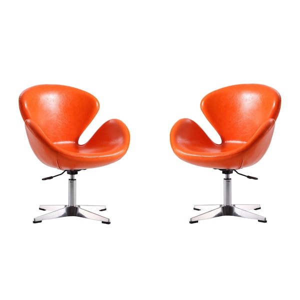 Manhattan Comfort Raspberry Faux Leather Adjustable Swivel Chair in Tangerine and Polished Chrome, PK2 2-AC038-TR - main